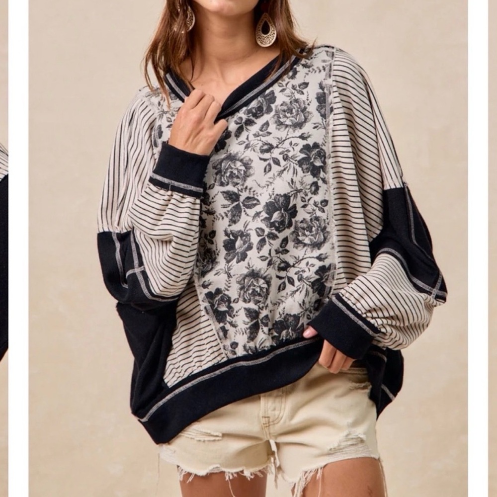 BiBi Black and White Floral Sweatshirt